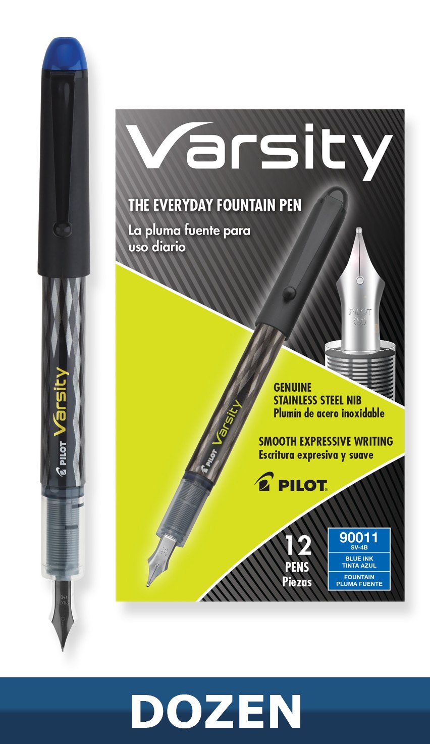 Pilot Varsity Disposable Fountain Pens, Blue Ink (90011x3)
