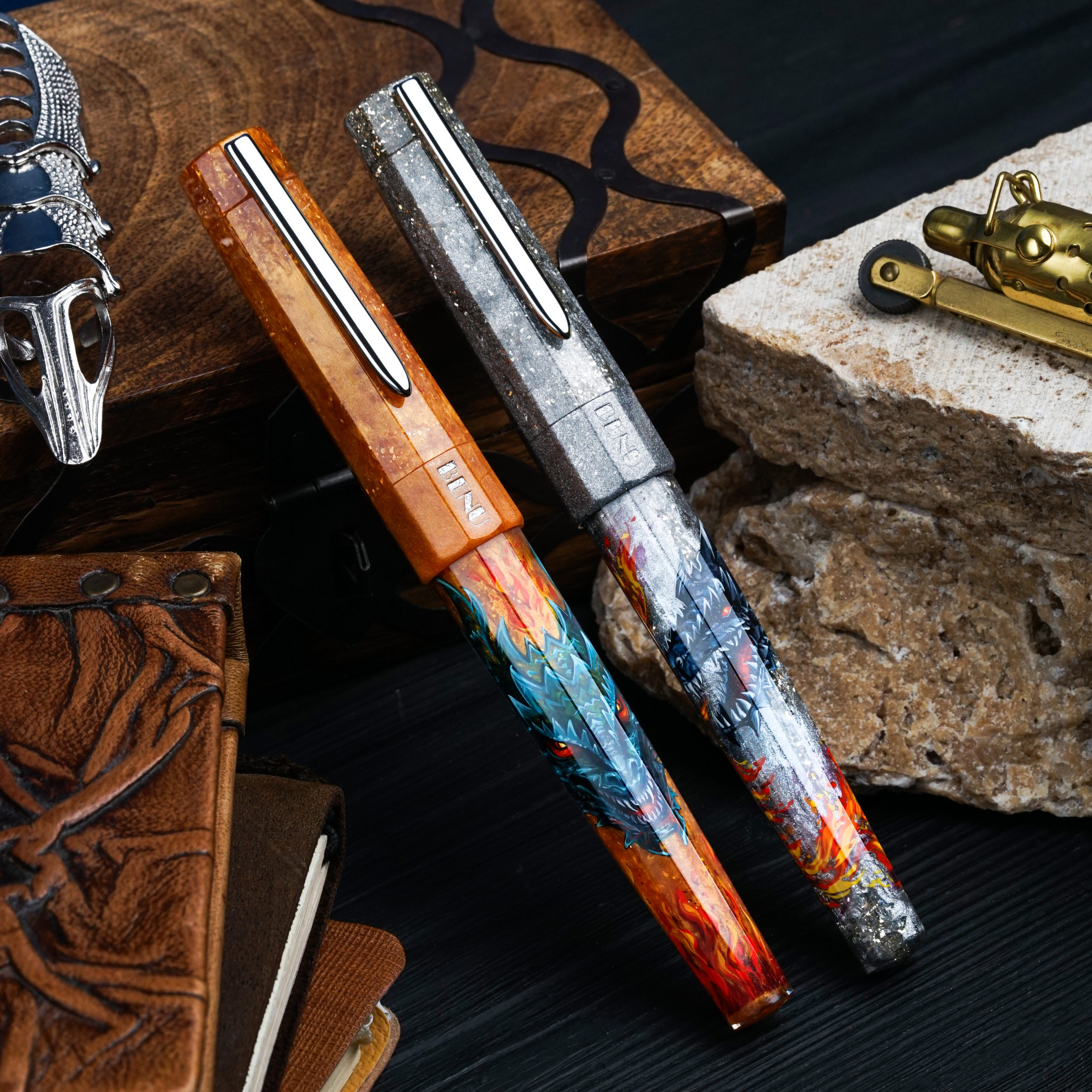 BENU HAND-PAINTED DRAGON FOUNTAIN PENS